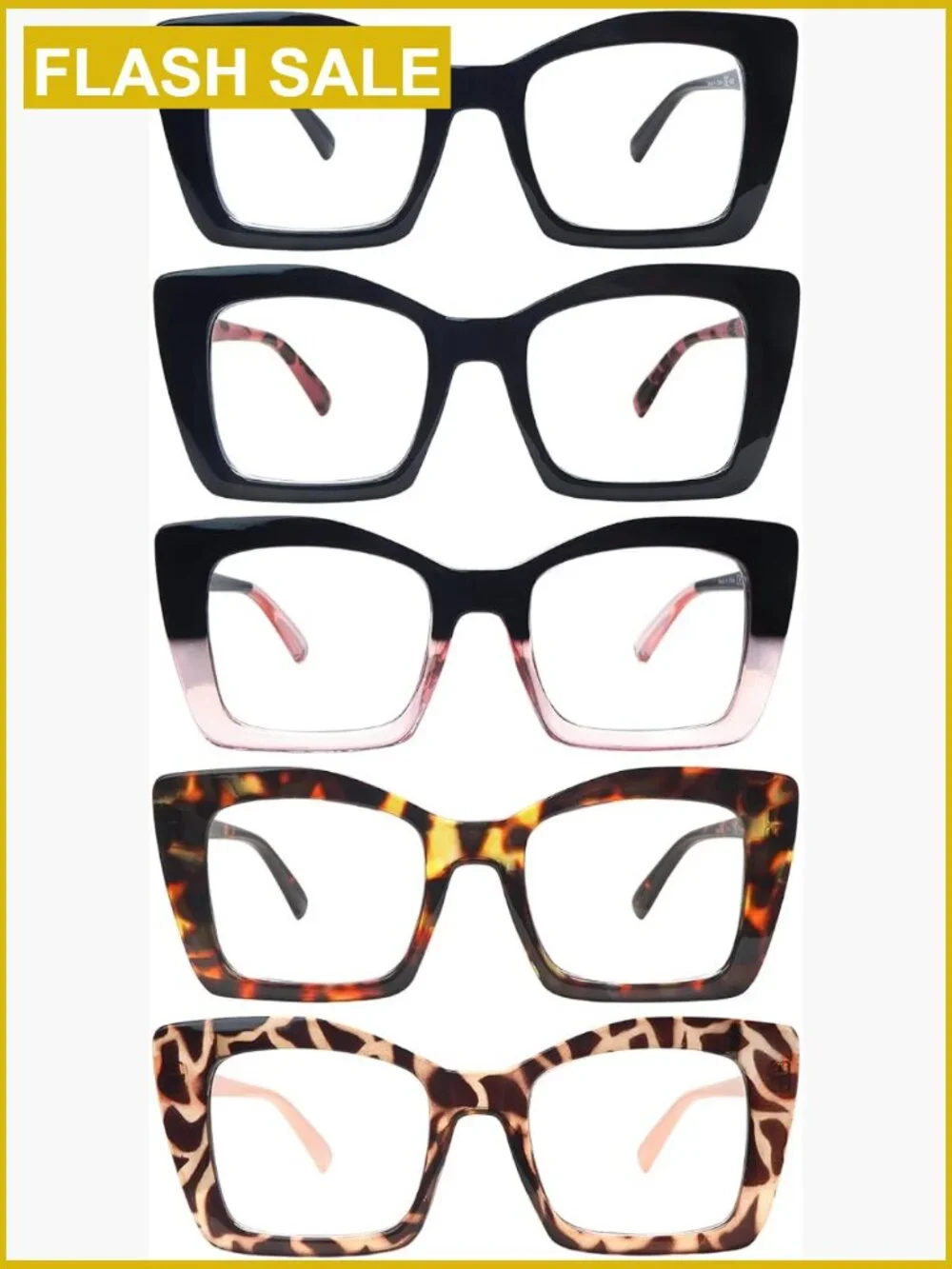 5 Pack Blue Light Blocking Oversized Square Reading Glasses for Women